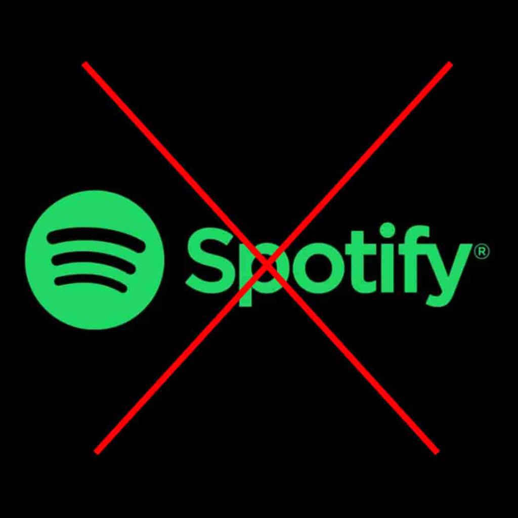 image qui représente le logo Spotify barré de deux traits rouges
